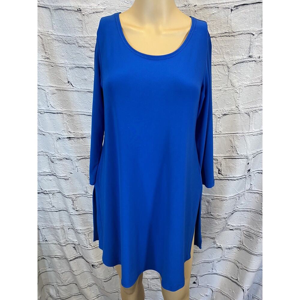 SYMPLI made in Canada royal blue tunic dress round neck side slits size 4 NWOT